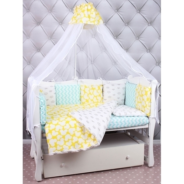 Универсальный комплект постели в кроватку AmaroBaby Happy Baby, 19 предметов